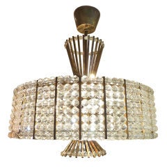 Brass and Lucite Drum Chandelier