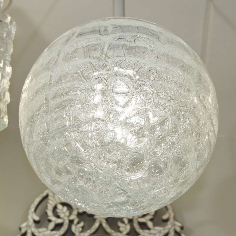 Mid-Century Modern Large Doria Organic Crackle Glass Globe Pendant For Sale