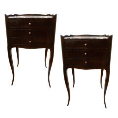 Pair of Ebonized Mahogany and Gray Marble Night Stands