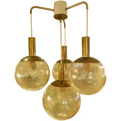 Crackled Austrian Amber Four Globe and Brass Chandelier