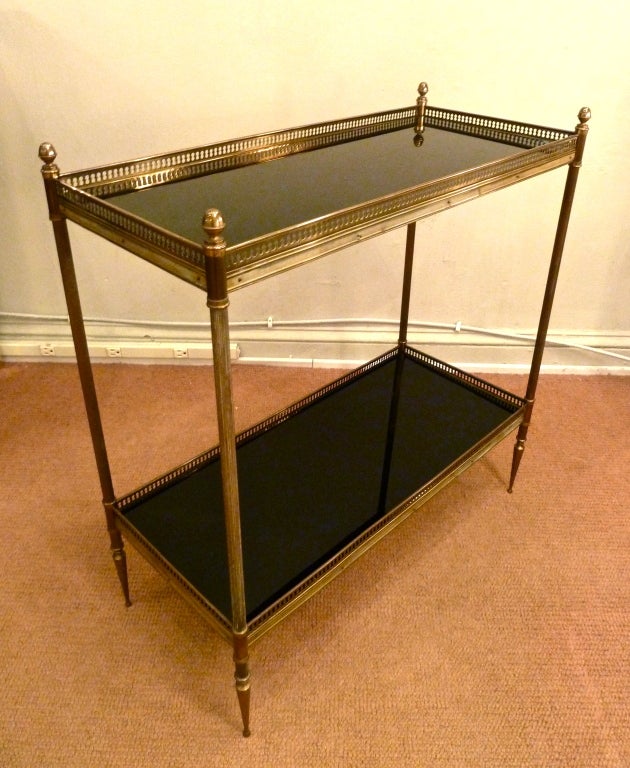 Two-Tier Jansen Brass and Black Glass Table