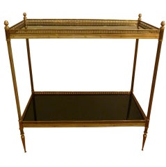 Vintage Two-Tier Jansen Brass and Black Glass Table