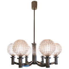 Cut Glass Six Arm Chrome Chandelier