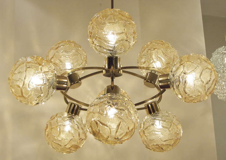Orbital Brass Chandelier with 9 Amber Globes