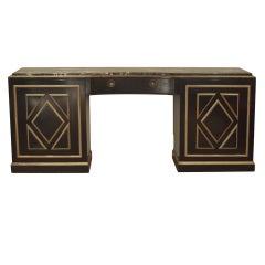 Grand Scale Black Lacquer, Marble, Jansen Style Server/Sideboard