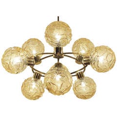 Orbital Brass Chandelier with 9 Amber Globes