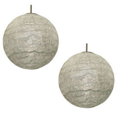 Massive Doria Organic Crackle Glass Globe Pendants (Pair Available)