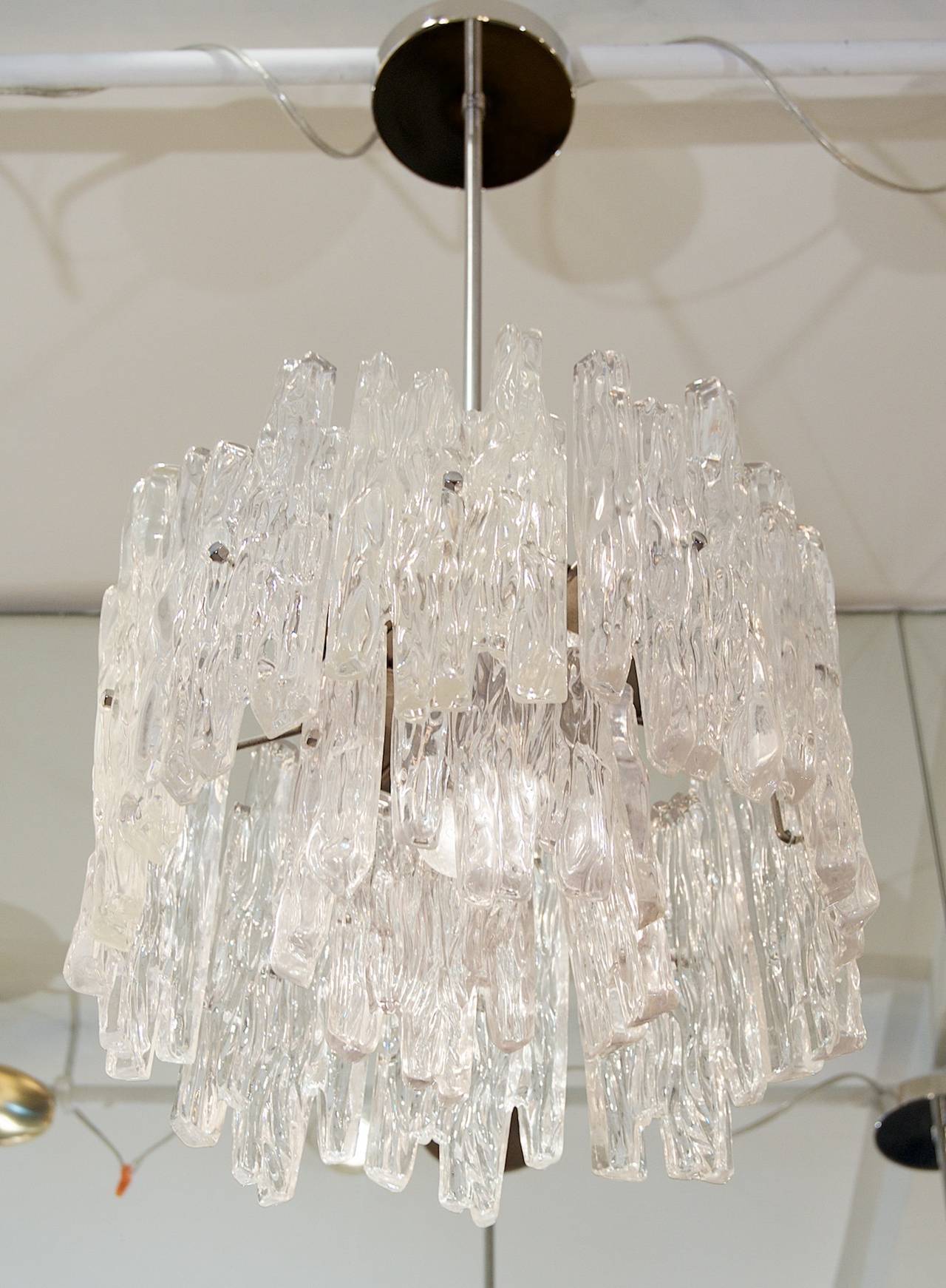 Mid-Century Modern Petite Two-Tier Kalmar Style Opaque Ice Chandelier For Sale