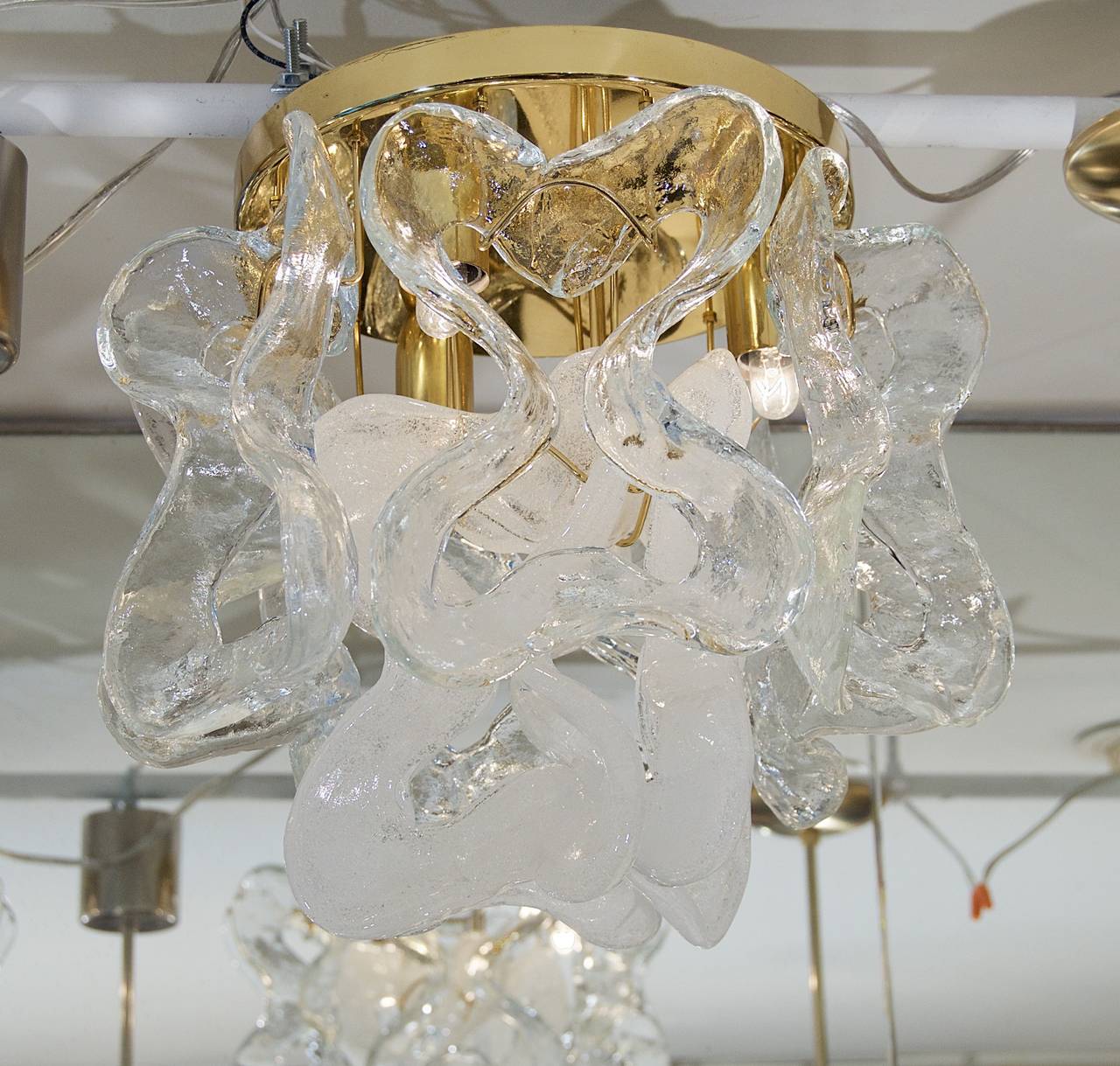 Organic Kalmar Gold Plate and Glass Flush Mount Chandeliers In Excellent Condition In Stamford, CT