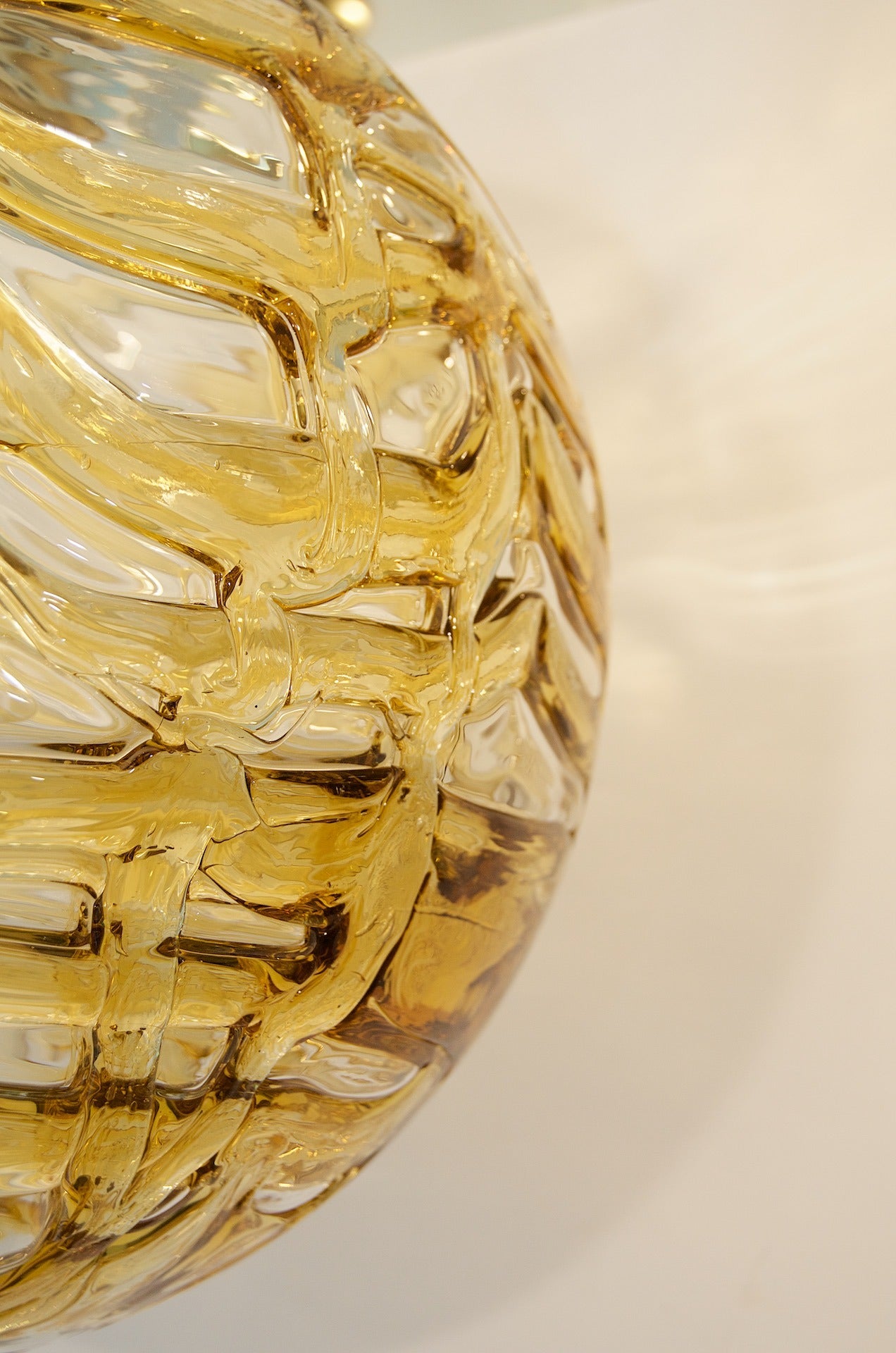 German Massive Doria Organic Amber Tone Glass Globe Pendant