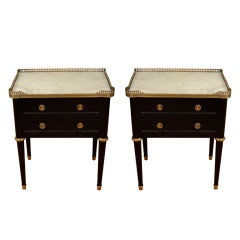 Pair of Jansen Style Directoire Lacquer and Brass Nightstands