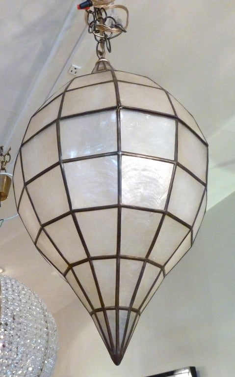 20th Century Teardrop Ornament Shaped Capiz Shell Pendant Light