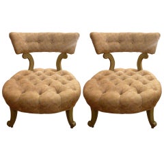 Pair Petite French Painted Slipper Chairs