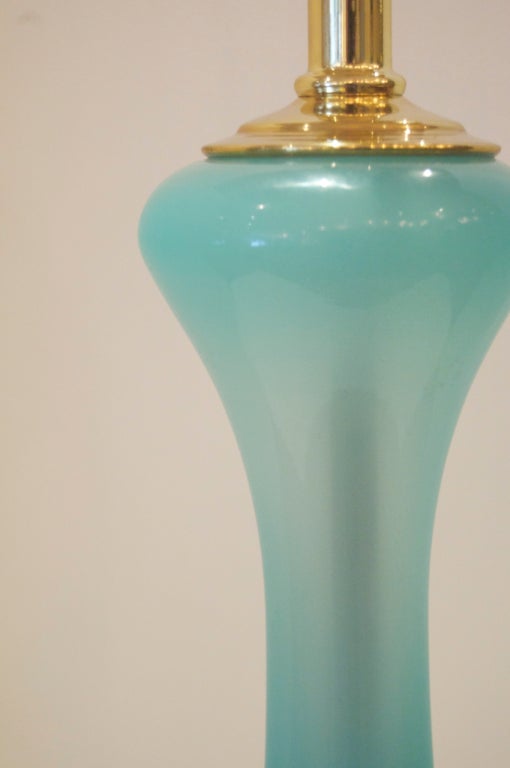 Italian Pair of Murano Glass Lamps in Robin's Egg Blue Opaline