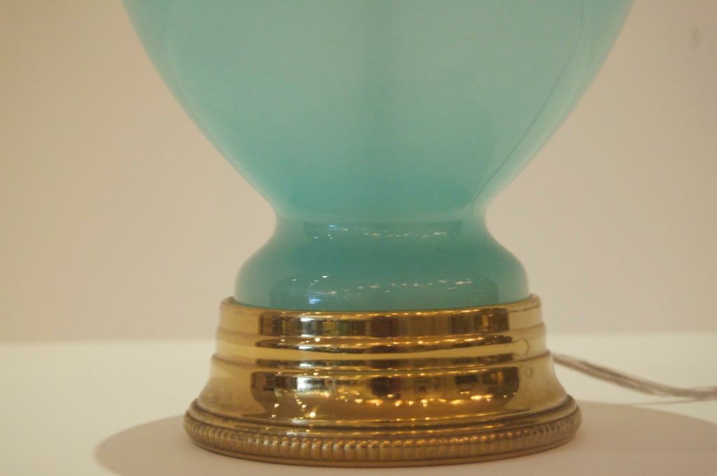 Pair of Murano Glass Lamps in Robin's Egg Blue Opaline 1