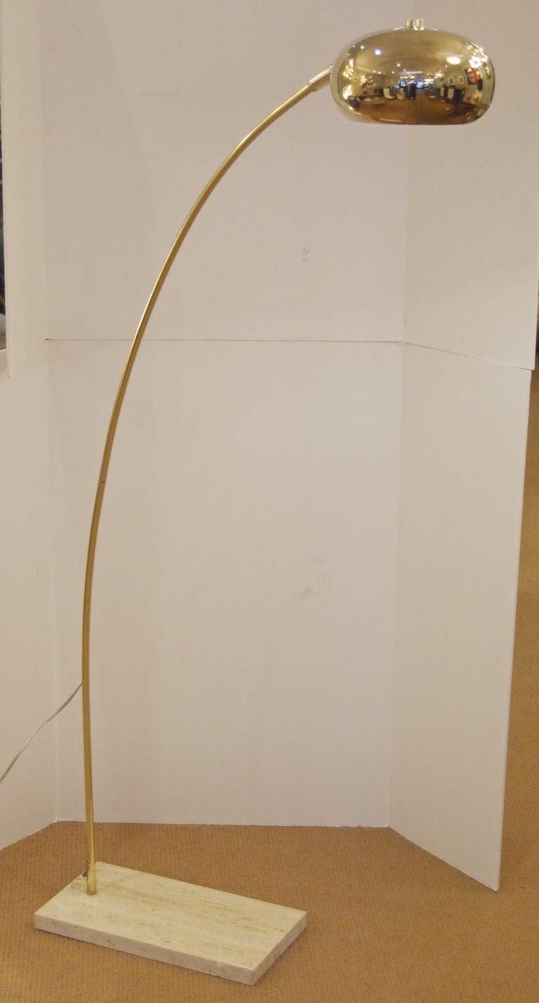 Brass Arc Floor Lamp with Travertine Base