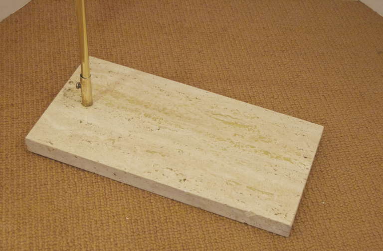 Brass Arc Floor Lamp with Travertine Base at 1stDibs