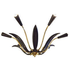 Brass and Black Enamel Leaf Stilnovo Chandelier