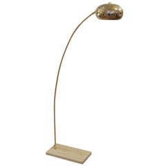 Brass Arc Floor Lamp with Travertine Base