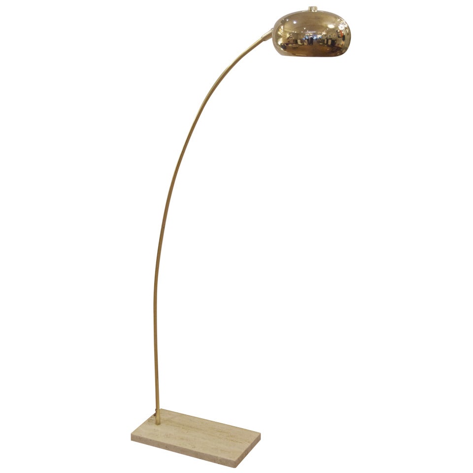 Brass Arc Floor Lamp with Travertine Base at 1stDibs