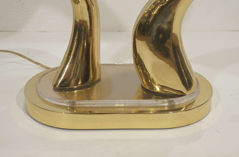 Brass and Lucite Pierre Cardin Style Lamp In Excellent Condition In Stamford, CT
