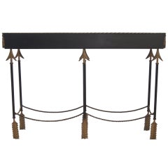 Neoclassical Iron Planter Stand with Gilt Arrow and Rope Swag