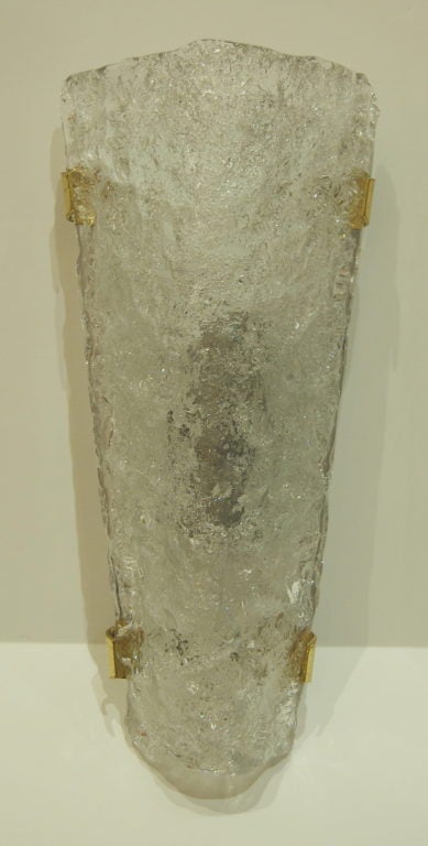 Mid-Century Modern Pair of Large Angular Glass Hillebrand Sconces
