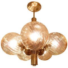 Amber Swirl Glass Globe and Brass Sputnik Chandelier