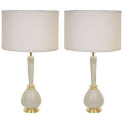 Pair of Ceramic Table Lamps with Gilt Accents