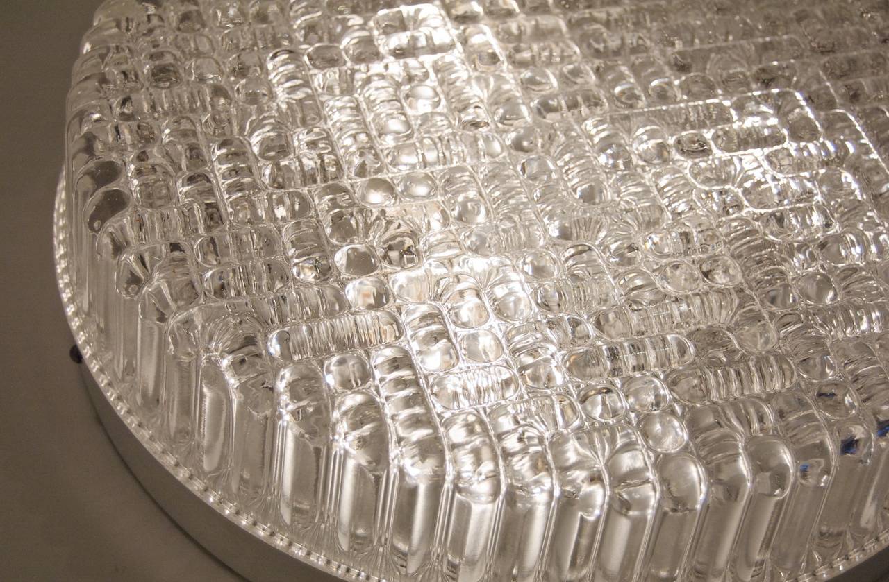 Textured Grid Pattern Industrial Glass Flush Mount For Sale at 1stDibs