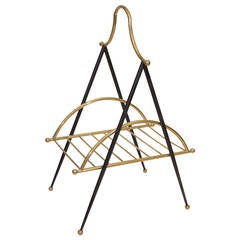 Retro Italian Metal and Brass Magazine Rack