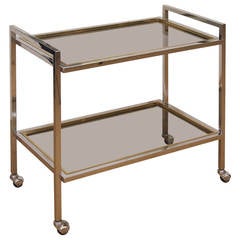 Italian Chrome and Brass Bar Cart in the Style of Romeo Rega