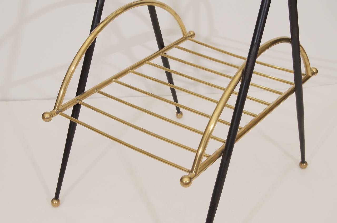 Italian Metal and Brass Magazine Rack In Excellent Condition In Stamford, CT