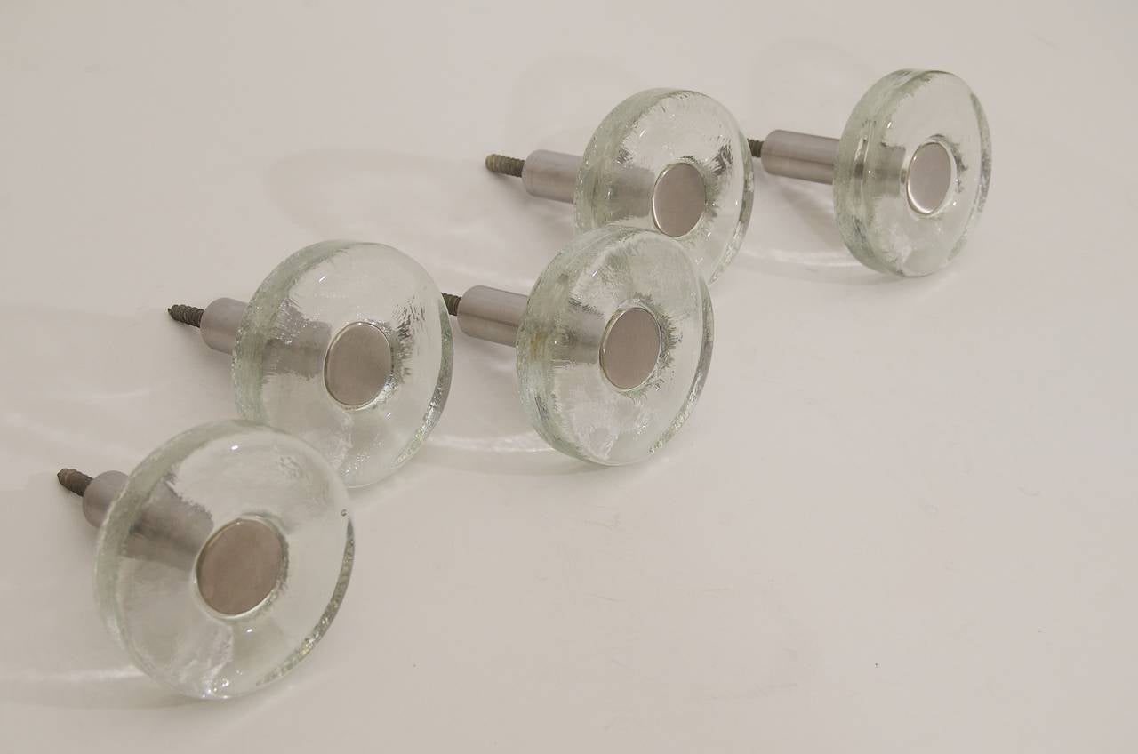 Five Coat Hooks Glass and Chrome at 1stDibs