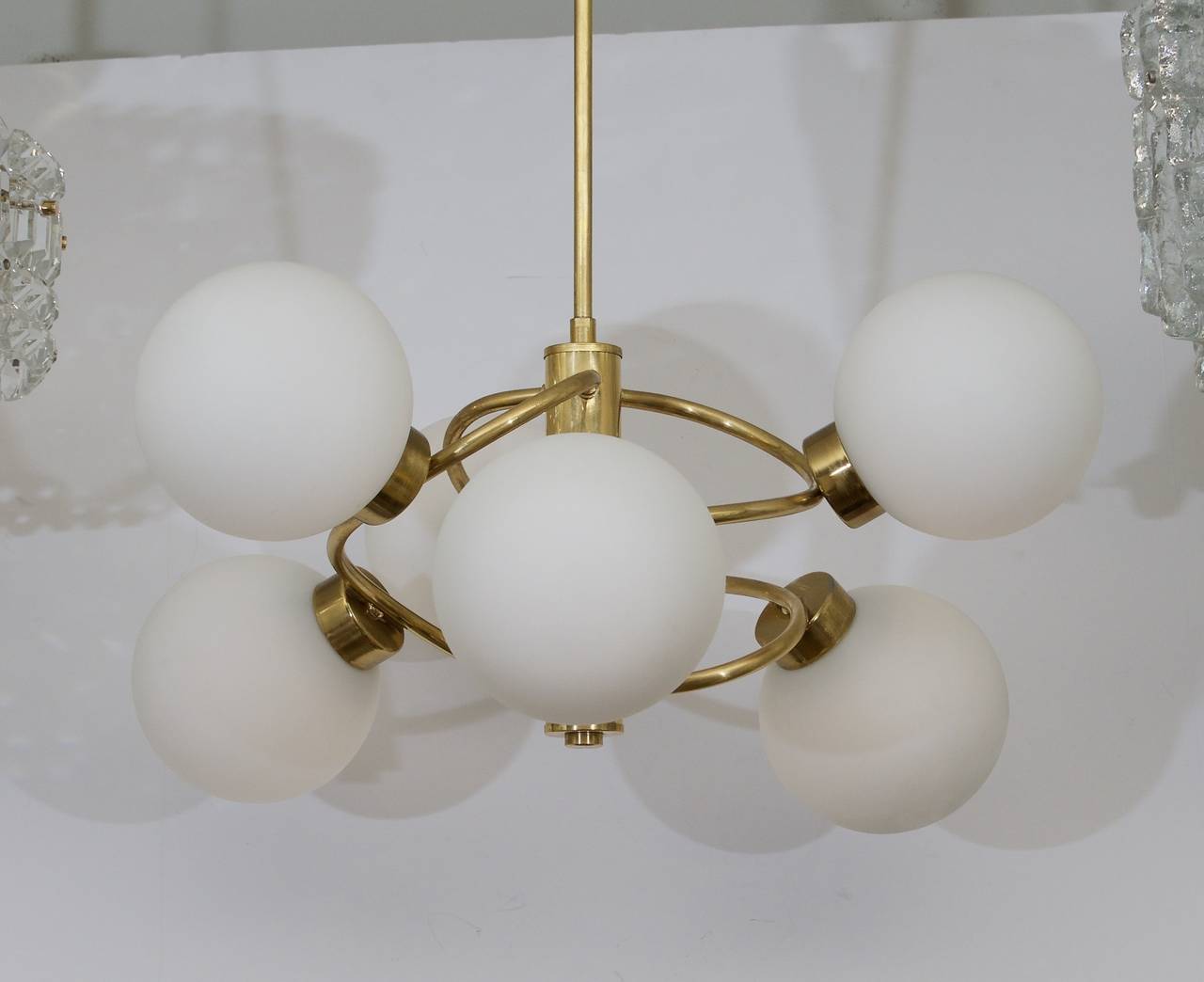Mid-Century Modern Six-Globe Brass Orbital Chandelier