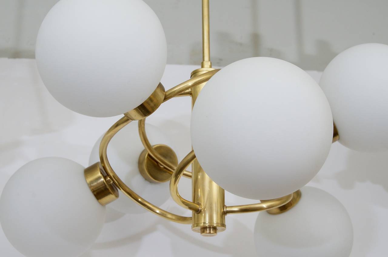 Mid-20th Century Six-Globe Brass Orbital Chandelier