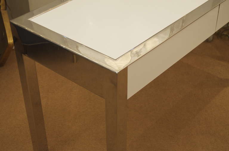 American Modern Chrome and White Laminate Desk or Console Table