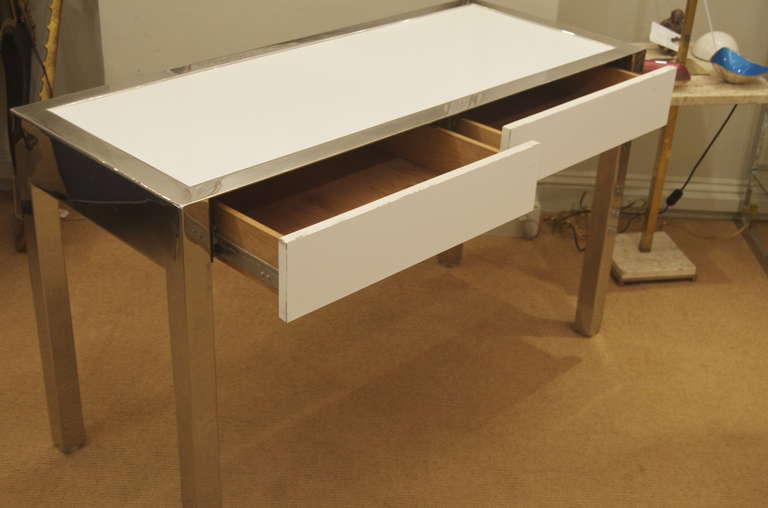 Late 20th Century Modern Chrome and White Laminate Desk or Console Table