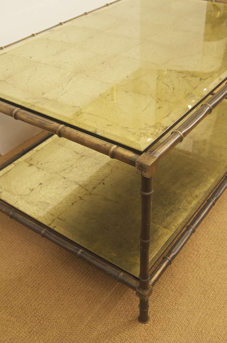 Bronze Faux Bamboo Coffee Table with Gilt Glass 1