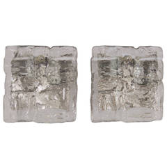 Pair of Kalmar Ice Glass Block Sconces