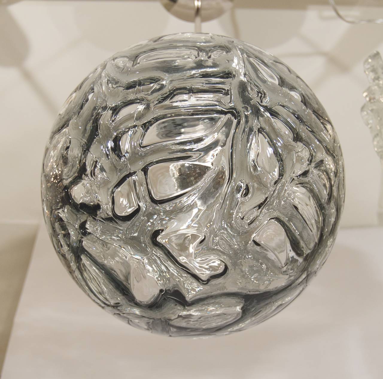 Mid-Century Modern Doria Organic Patterned Smoke Toned Glass Globe