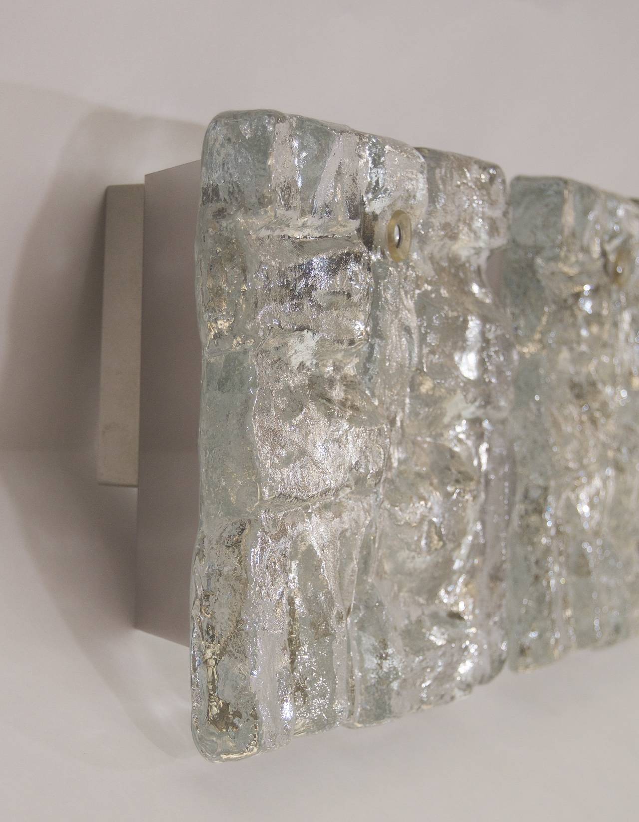 Austrian Pair of Kalmar Ice Glass Block Sconces