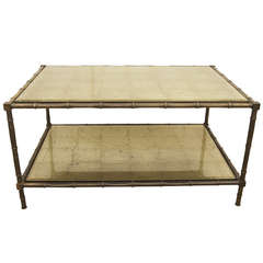 Bronze Faux Bamboo Coffee Table with Gilt Glass