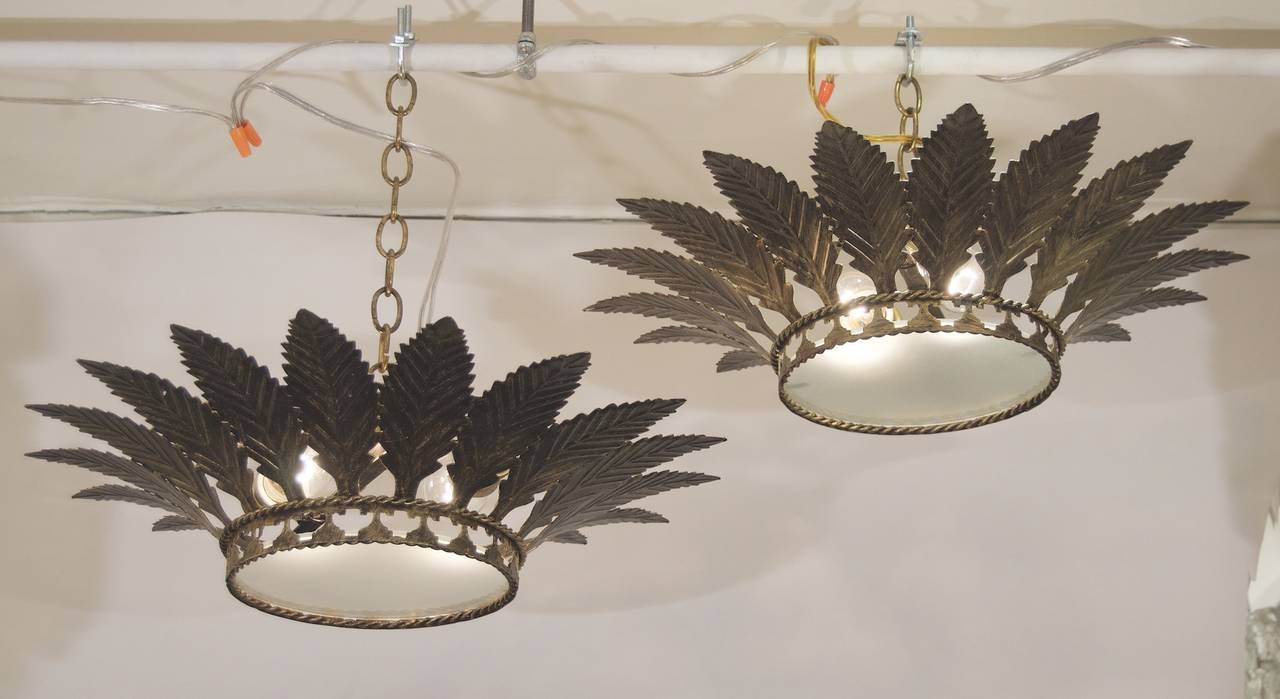 Metal Spanish Leafed Ceiling Lamp at 1stDibs