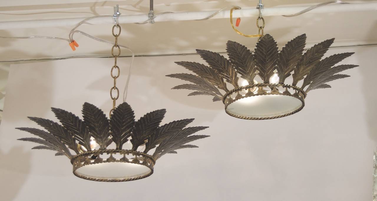 Metal Spanish Leafed Ceiling Lamp at 1stDibs