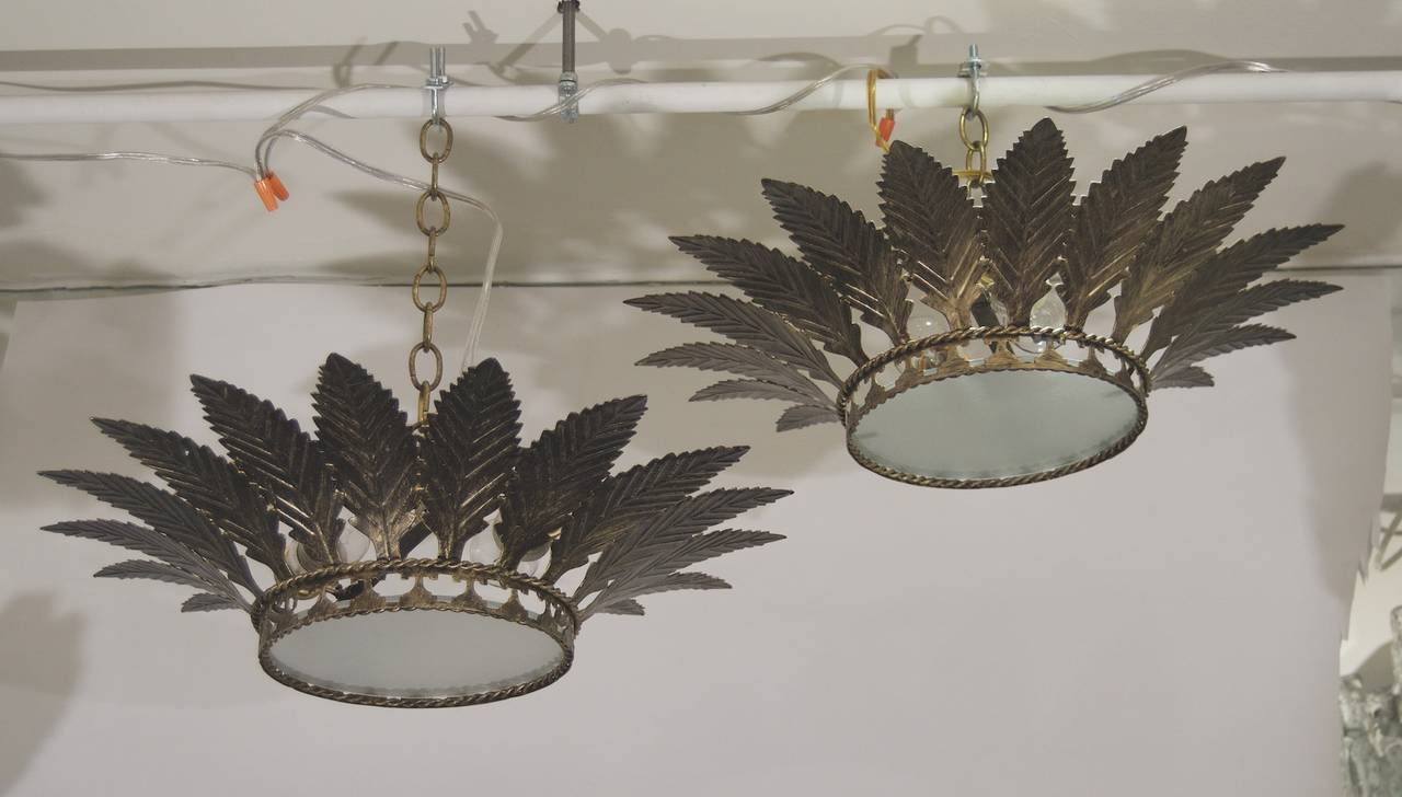 Metal Spanish Leafed Ceiling Lamp at 1stDibs