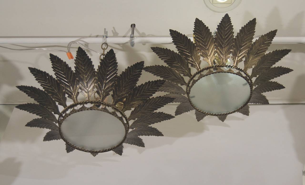 Metal Spanish Leafed Ceiling Lamp at 1stDibs