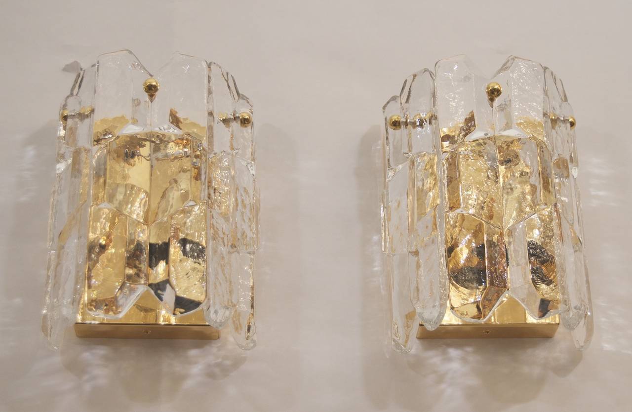 Mid-Century Modern Geometric Ice Glass Kalmar Sconces 