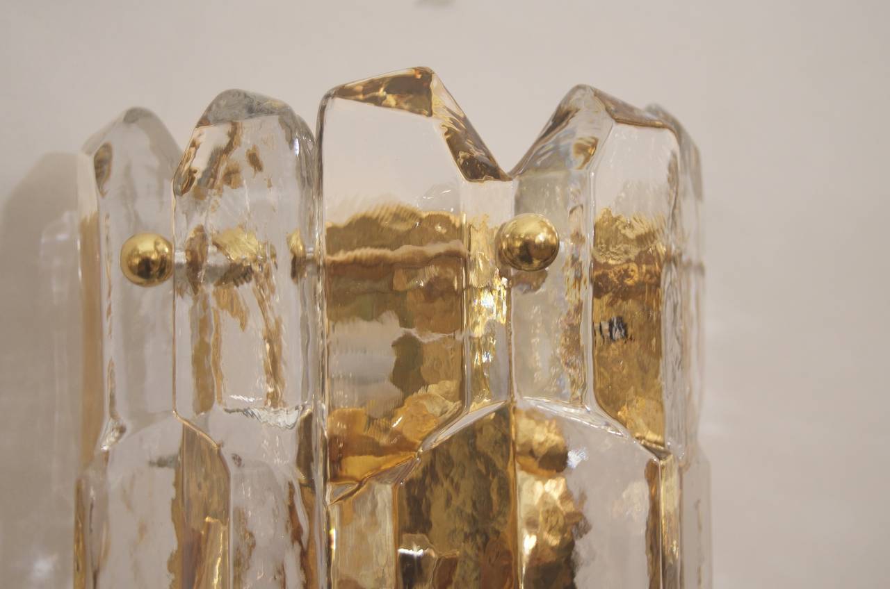 Mid-20th Century Geometric Ice Glass Kalmar Sconces 