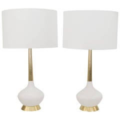 Pair of Ceramic and Gold Leafed Mid-Century Table Lamps